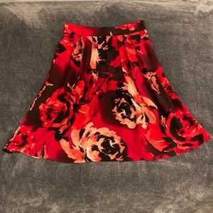 Eva Mendes x New York & Company Womens Red Floral A Line Knee Length Skirt 10
